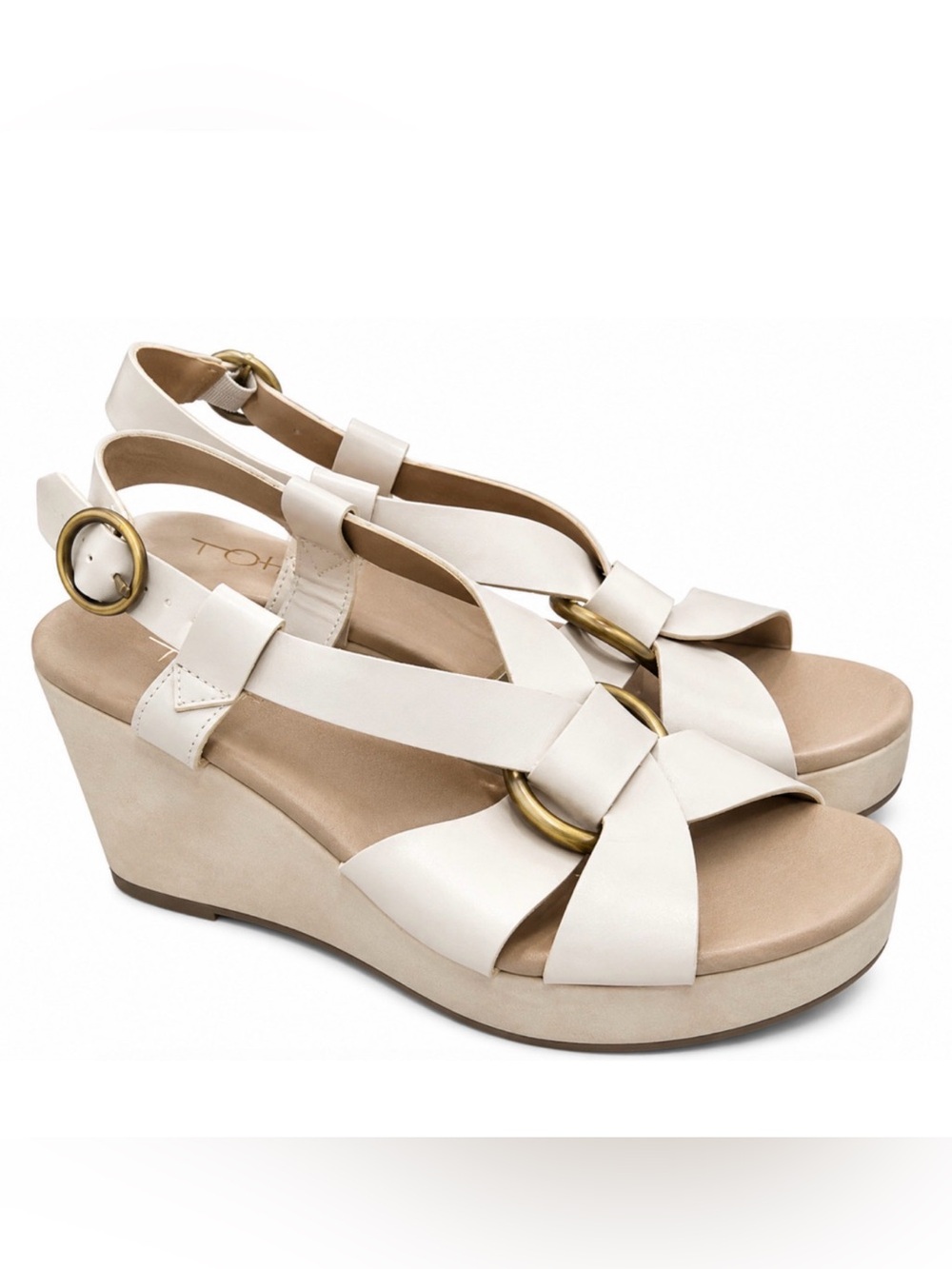 LOFT IVORY CRISS CROSS FAUX LEATHER WEDGE PLATFORM SANDALS SHOES 8.5 ANN TAYLOR